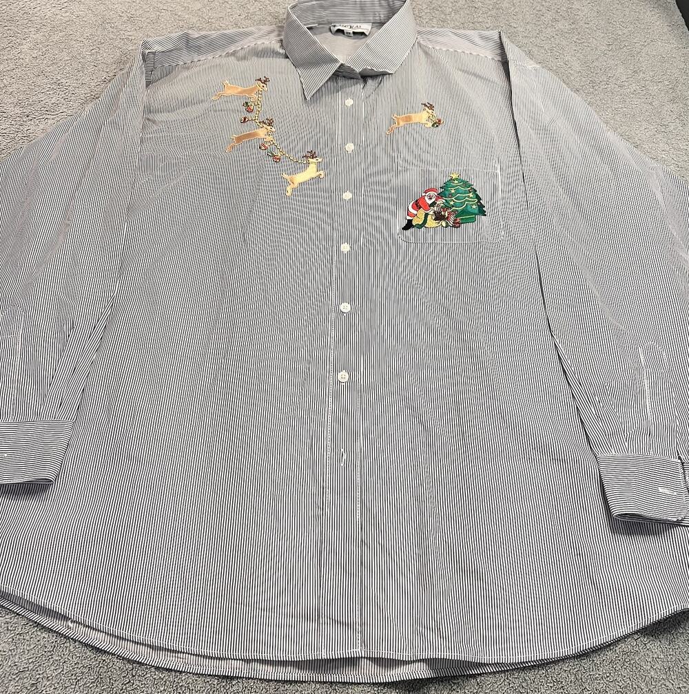 Vintage Las Olas By Oved International Christmas EmbroideredStriped Shirt 2X